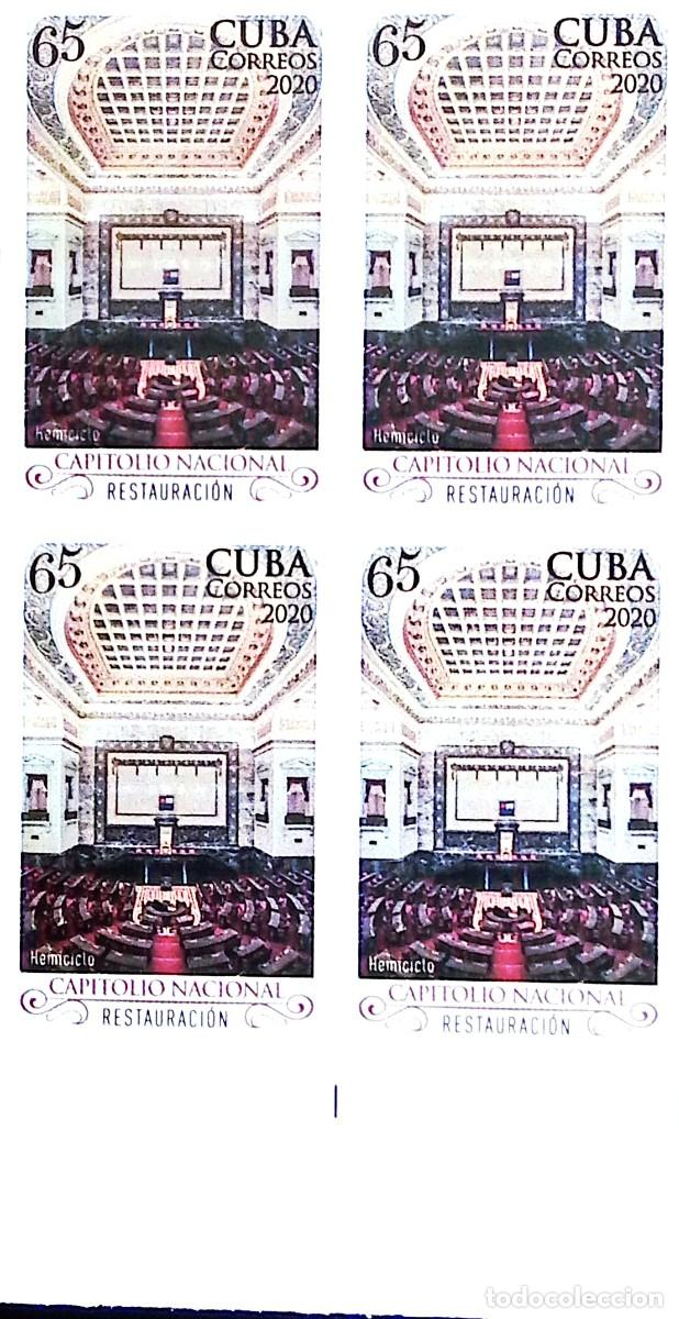 Sellos: MI) 2020 CUBA, DIE PROOF, BLOCK OF 4, IMPERFORATE, NATIONAL CAPITOL RESTORATION, HEMICYCLE, MNH