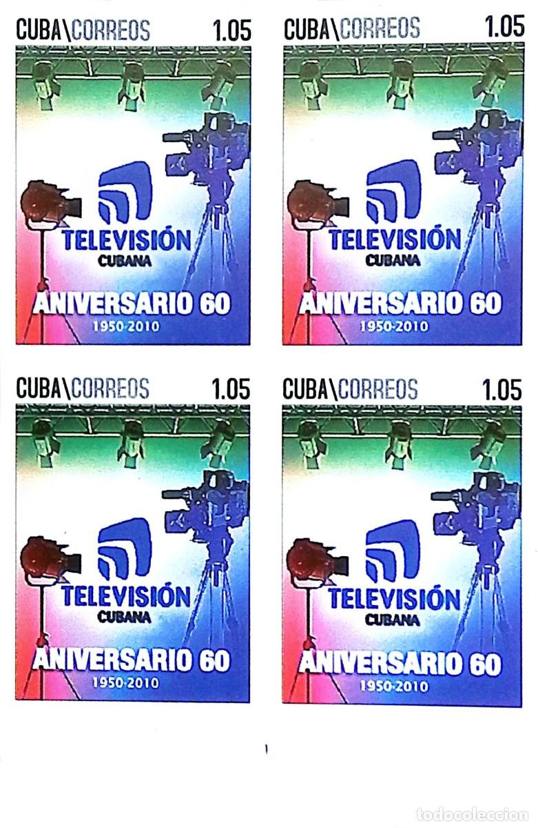 Sellos: MI) 2010 CUBA, DIE PROOF, IMPERFORATE BLOCK OF 4, 60TH ANNIVERSARY OF CUBAN TELEVISION, PROFESSIONAL