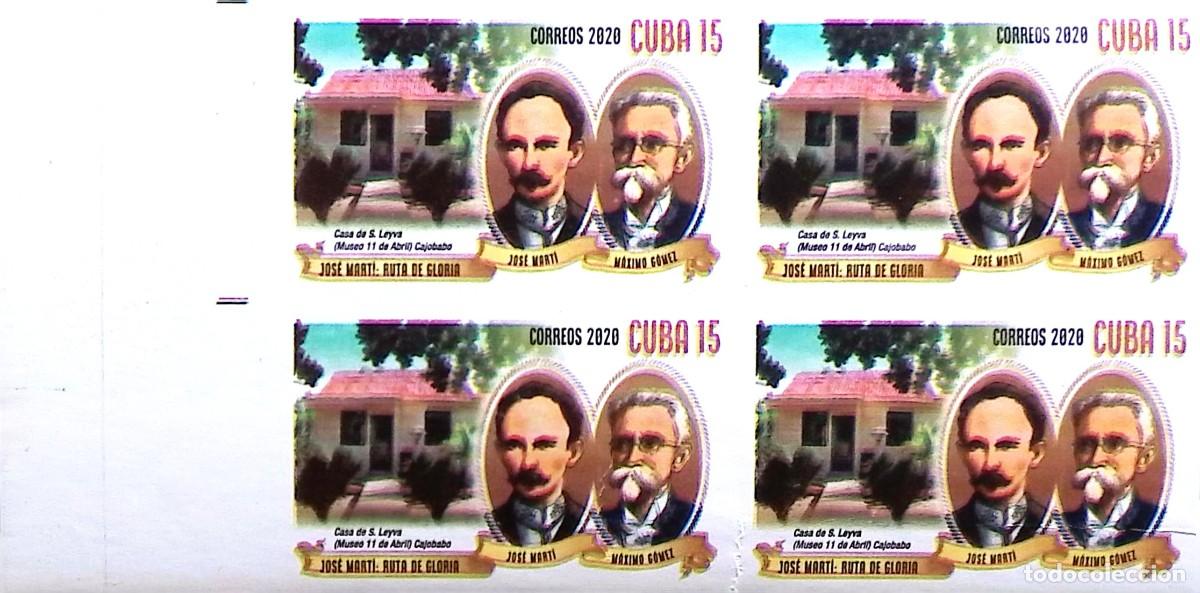 Sellos: MI) 2020 CUBA, DIE PROOF, IMPERFORATE BLOCK OF 4 WITH COLOR VARIETY, JOS&Eacute; MART&Iacute;: PATH OF GLORY, FEAT