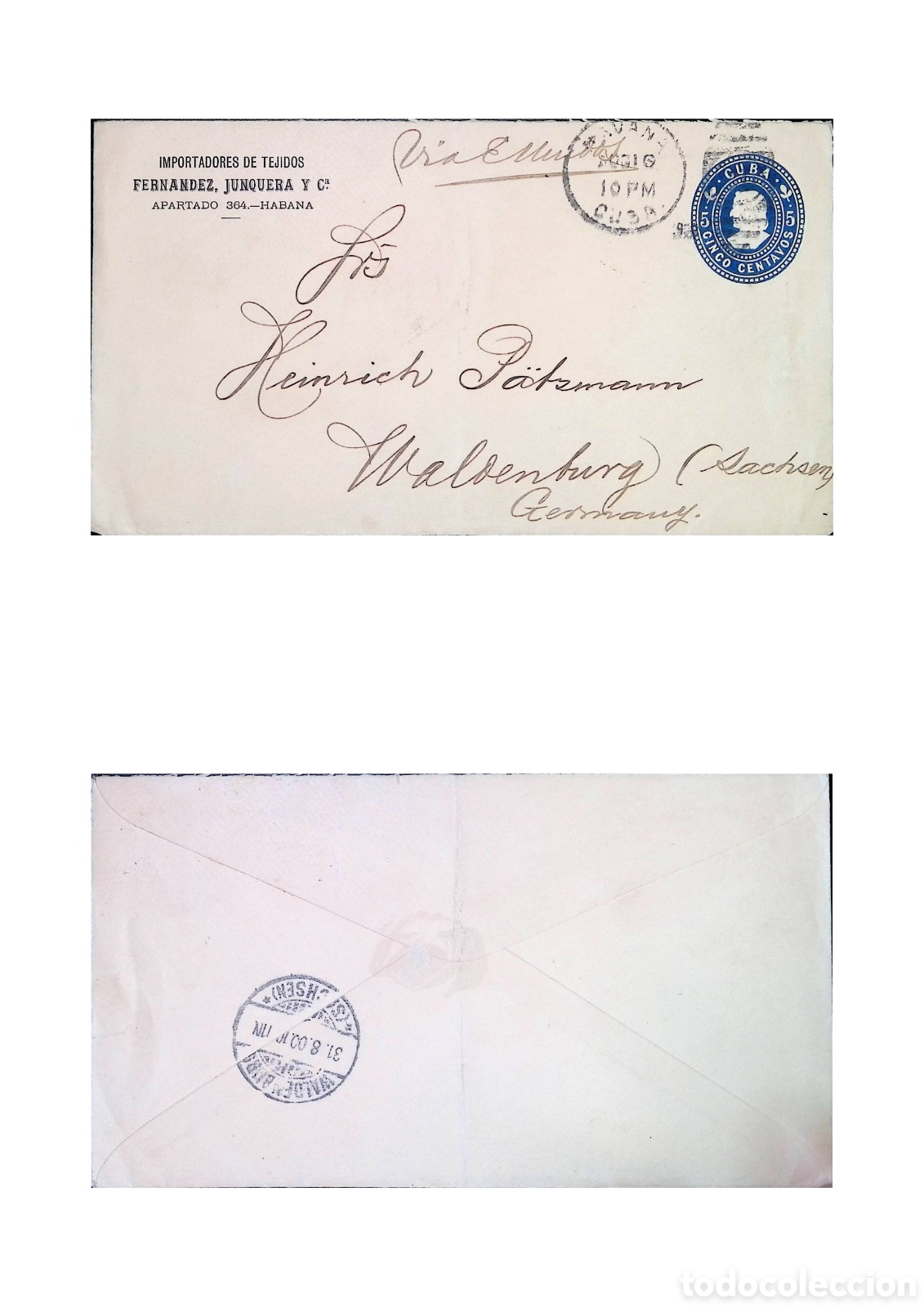 Sellos: Cy) 1900 &middot; Cuba commercial cover from Havana with 10c Cuba stamp, HABANA JUN 16 1900 postmark and