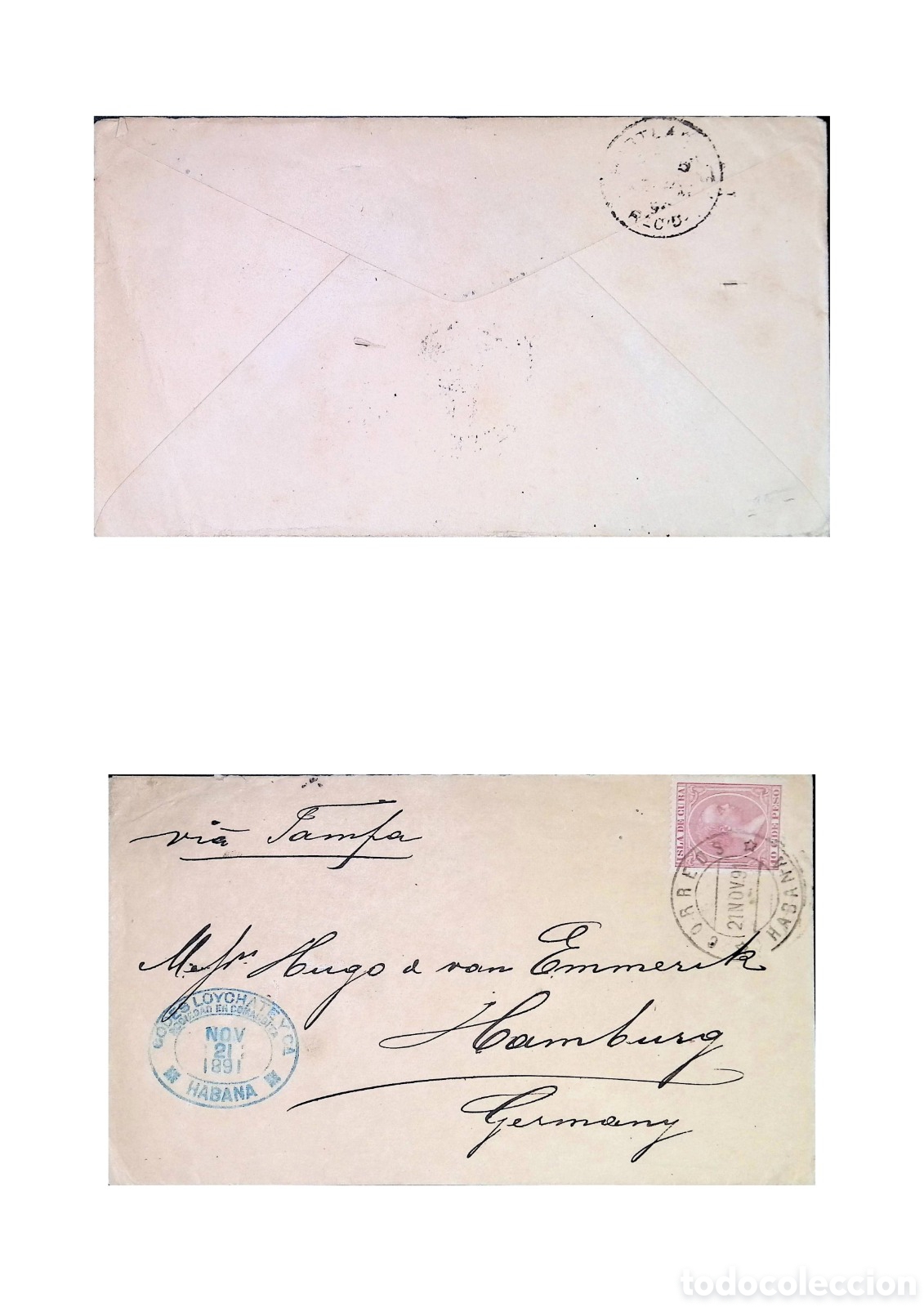 Sellos: Cy) 1891 &middot; Cuba &mdash; English brief description: commercial cover from Havana with 2c Cuban stamp,