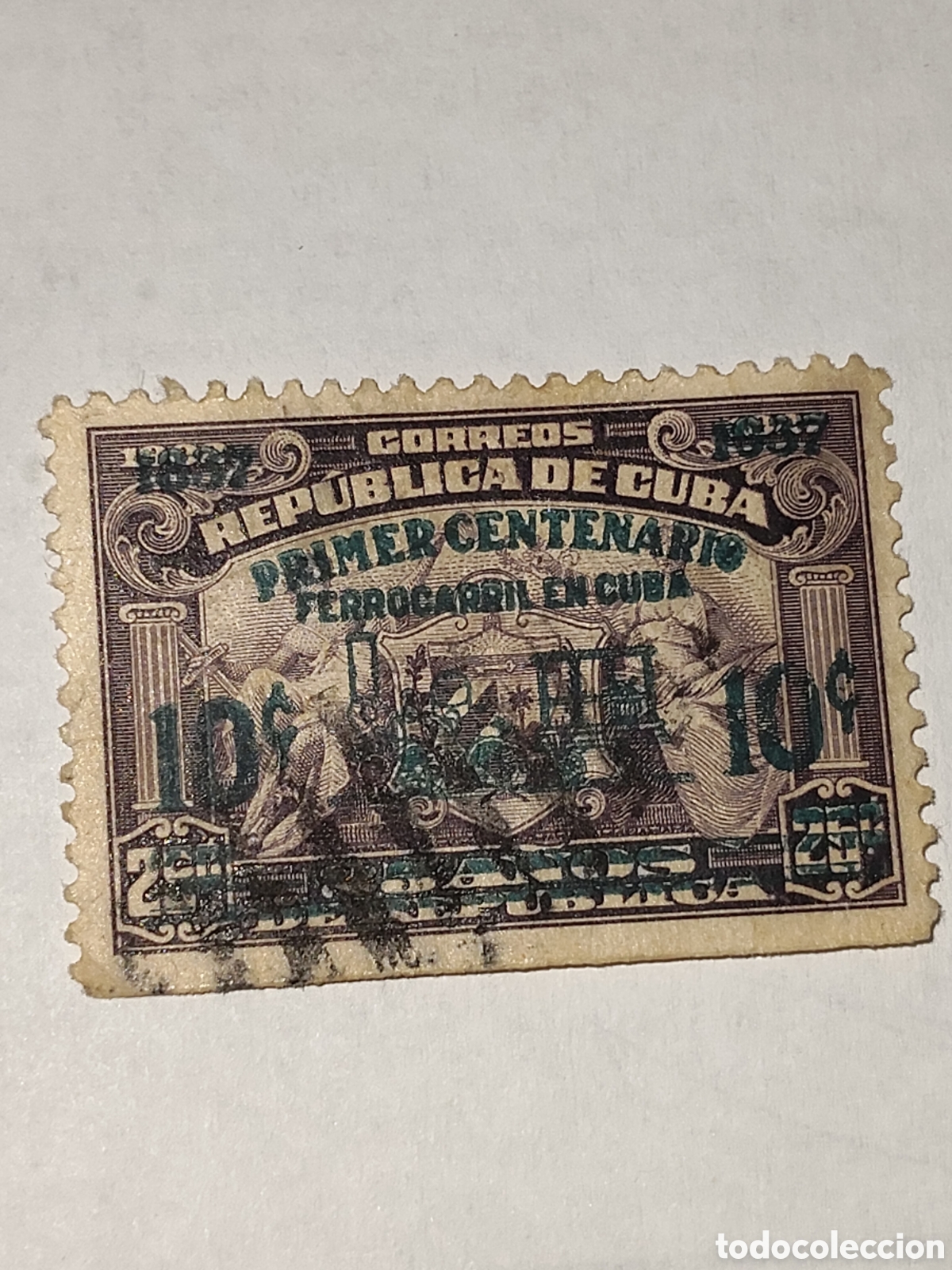 Stamps: Sello de Cuba Centenario del Ferrocarril 1937 usado