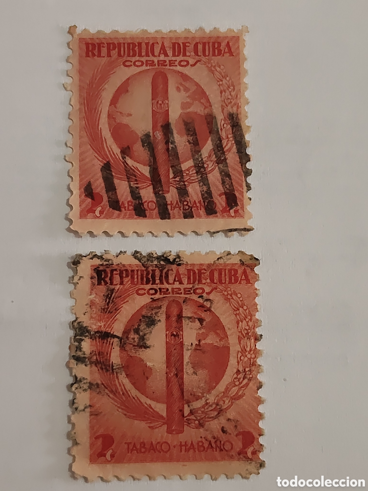 Francobolli: 2 Sellos de Cuba tabaco habano 1939 usado