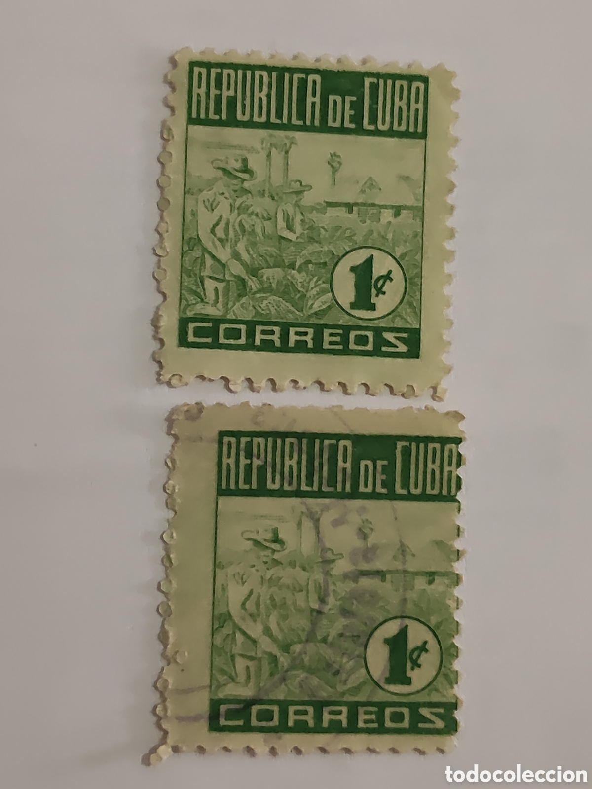 Sellos: 2 Sellos de Cuba recolecci&oacute;n de Tabaco 1948 usados