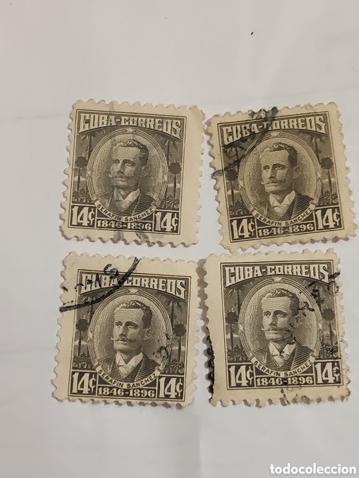 Sellos: 4 sellos de Cuba rinde homenaje al mayor Gral del ejercito libertador Seraf&iacute;n S&aacute;nchez Valdivia 1954