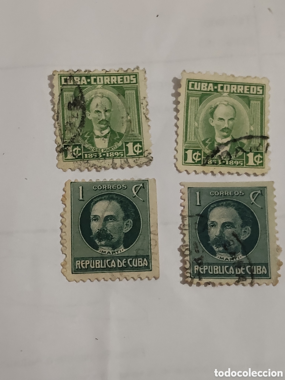 Sellos: 4 sellos de Cuba h&eacute;roe nacional Jos&eacute; Marti 1954 usados