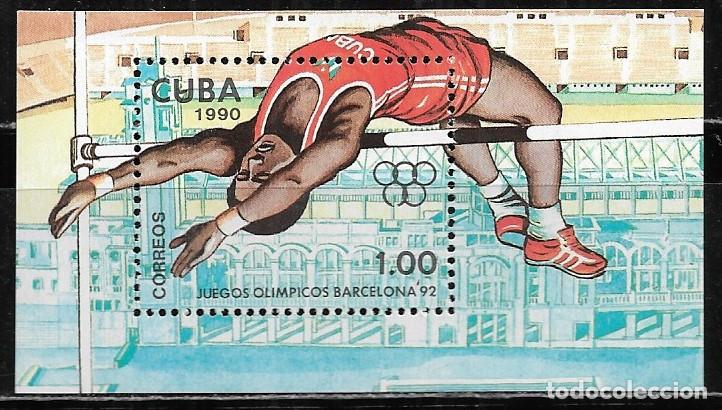 Sellos: CUBA 1990, HOJA BLOQUE Ivert 118 - JUEGOS OL&Iacute;MPICOS BARCELONA 92. MNH.