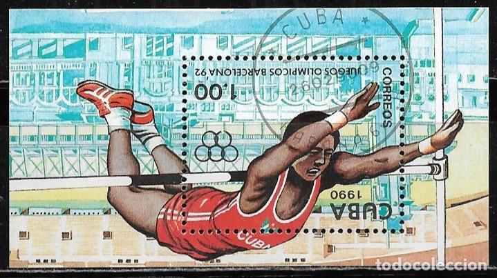 Sellos: CUBA 1990, HOJA BLOQUE Ivert 118 - JUEGOS OL&Iacute;MPICOS BARCELONA 92.MATASELLO PRIMER D&Iacute;A..
