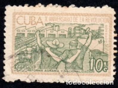 Sellos: Cuba. X Anv Revoluci&oacute;n. Reforma Agraria. 1963. YT-679. Usado