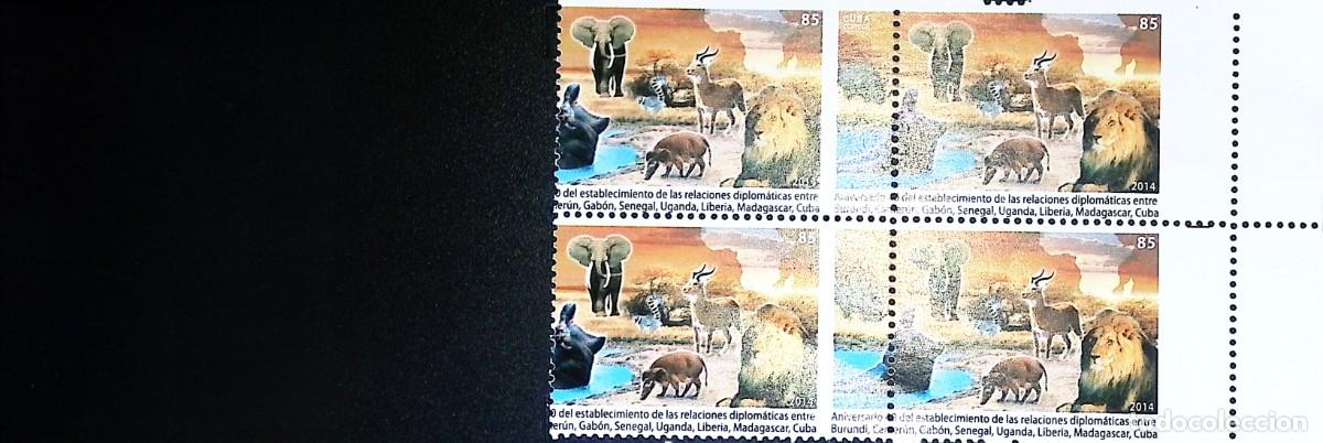 Sellos: TS) 2014 CUBA, DIE PROOF, PERFORATE, DISPLACED IMAGE, BLOCK OF 4,40TH ANNIVERSARY OF THE STABLISHMEN