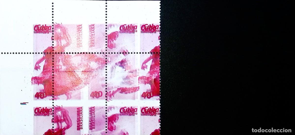 Sellos: TS) 2014 CUBA, DIE PROOF, DISPLACED IMAGE, COLOR VARIETY, BLOCK OF 4,BRASILIANA 2013 RELIGIOUS COSTU