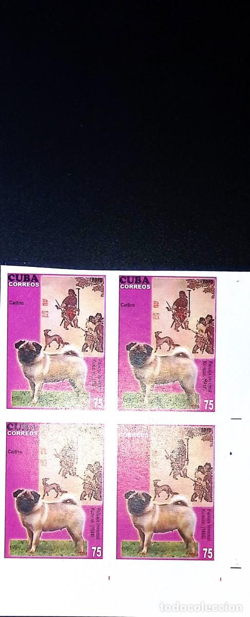 Sellos: TS) 2010 CUBA, DIE PROOF, IMPERFORATE, BLOCK OF 4,THE DOGS IN ART: PUGS AND KUN CAN PAINTINGS, MNH.