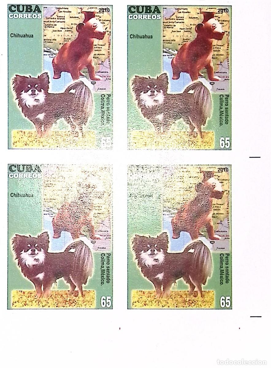 Sellos: TS) 2010 CUBA, DIE PROOF, IMPERFORATE, BLOCK OF 4,THE DOG IN ART: CHIHUAHUA AND PITCHER FROM COLIMA