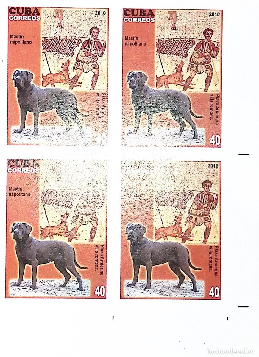 Sellos: TS) 2010 CUBA, DIE PROOF, IMPERFORATE, BLOCK OF 4,THE DOG IN ART: NEAPOLITAN MASTIFF AND ROMAN MOSAI