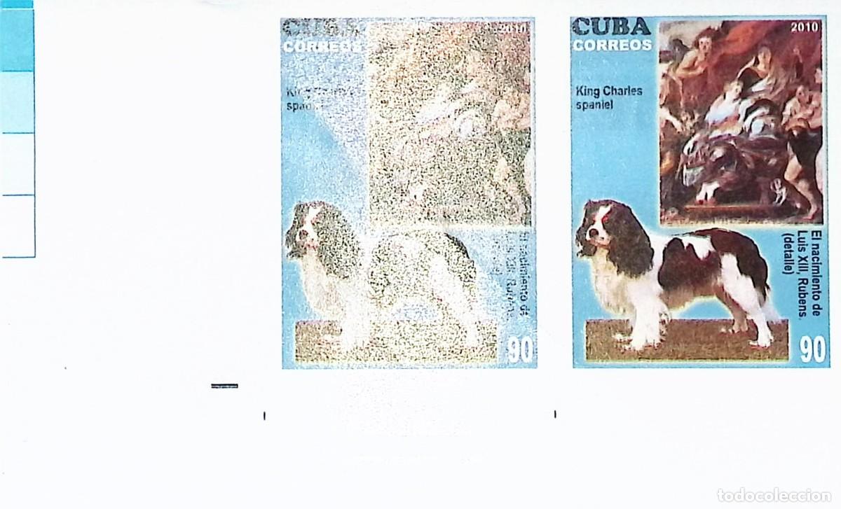 Sellos: TS) 2010 CUBA, DIE PROOF, IMPERFORATE, BLOCK OF 2,THE DOG IN ART: THE SPANIEL IN THE PAINTING BY RUB