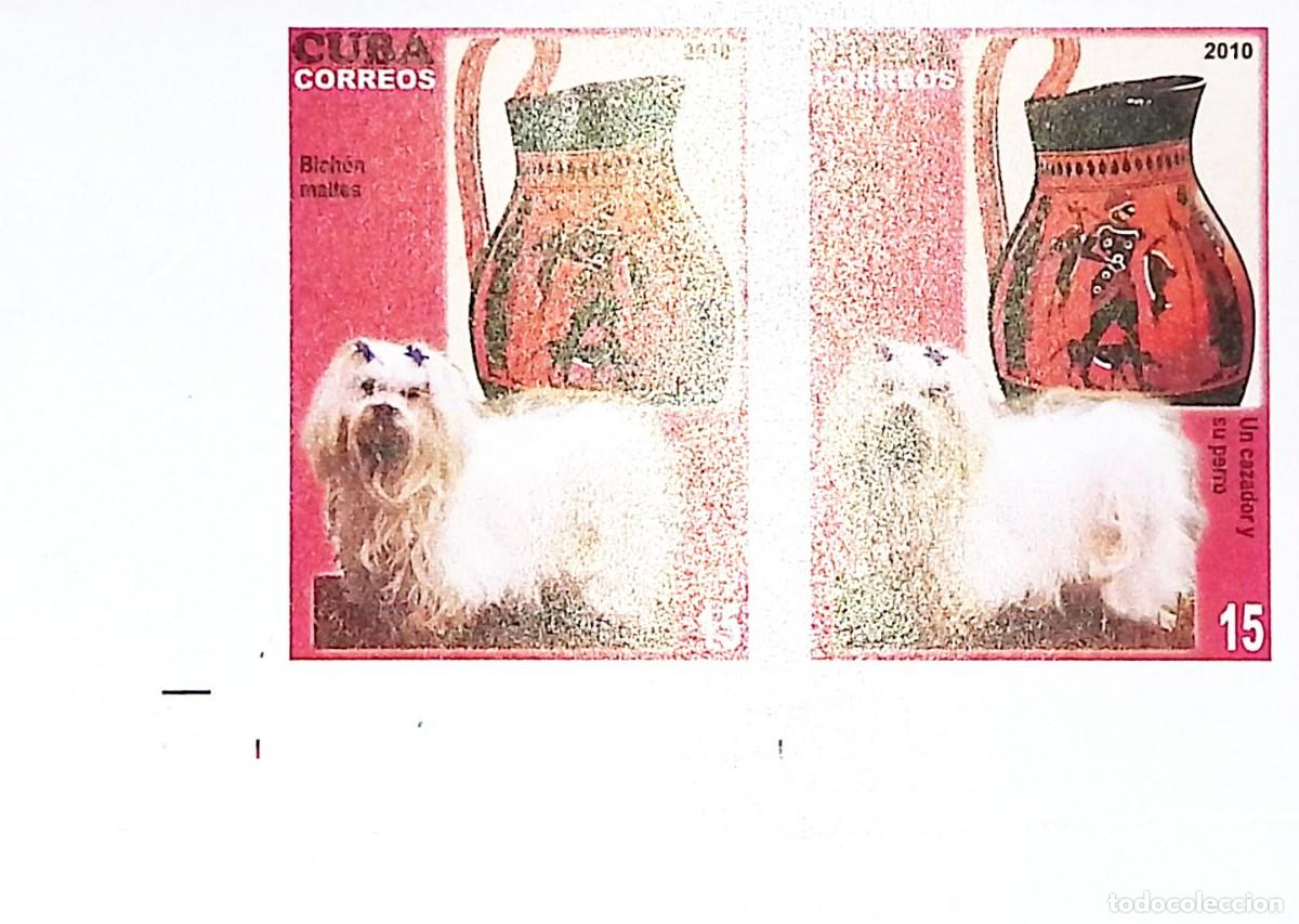 Sellos: TS) 2010 CUBA, DIE PROOF, IMPERFORATE, BLOCK OF 2,THE DOG IN ART:MALTESE DOG AND GREEK VASE,MNH.