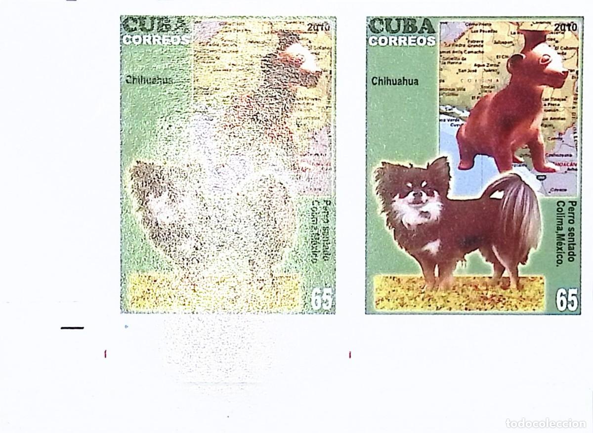 Sellos: TS) 2010 CUBA, DIE PROOF, IMPERFORATE, BLOCK OF 2,THE DOG IN ART:CHIHUAHUA AND PITCHER FROM COLIMA M