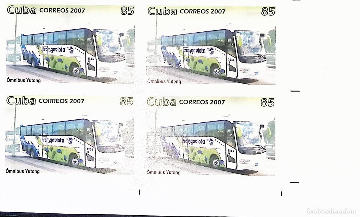 Sellos: TS) 2007 CUBA, DIE PROOF, IMPERFORATE, BLOCK OF 4,PUBLIC TRANSPORT: YUTONG BUS,MNH.
