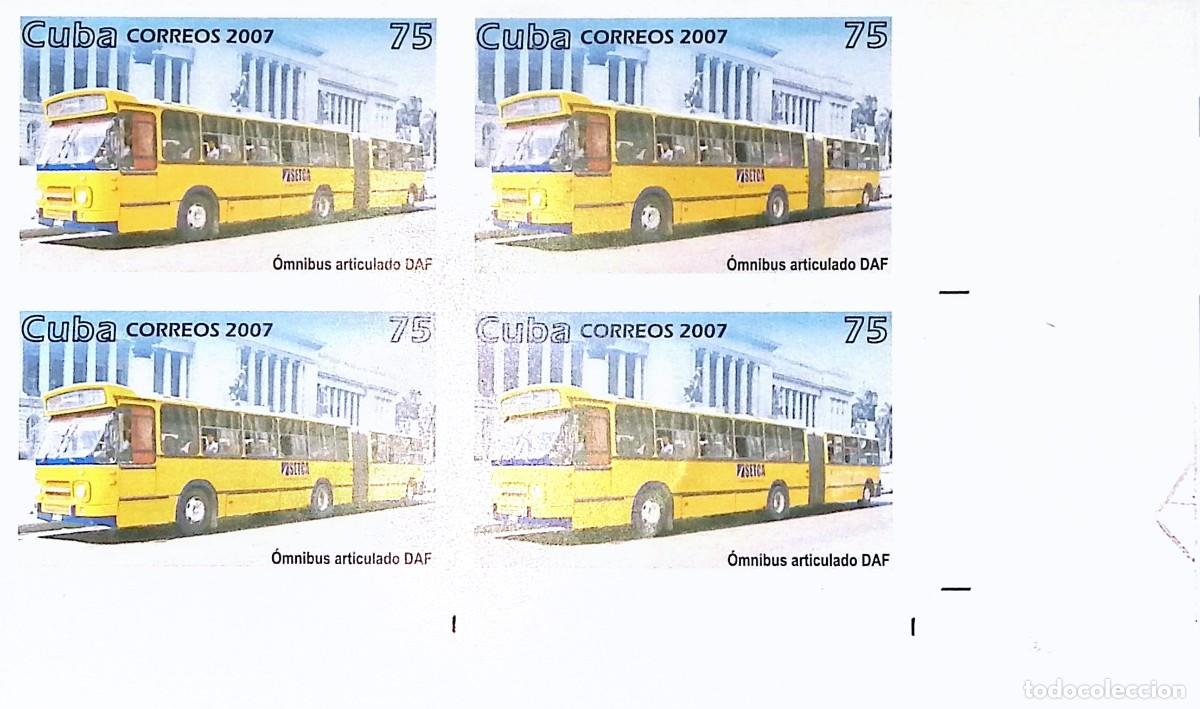 Sellos: TS) 2007 CUBA, DIE PROOF, IMPERFORATE, BLOCK OF 4,PUBLIC TRANSPORT:ARTICULATED BUS,MNH.