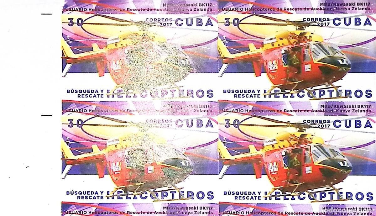 Sellos: TS) 2017 CUBA, DIE PROOF, IMPERFORATE, BLOCK OF 4,HELICOPTERS: AUCKLAND RESCU NEW ZEALAND,MNH.