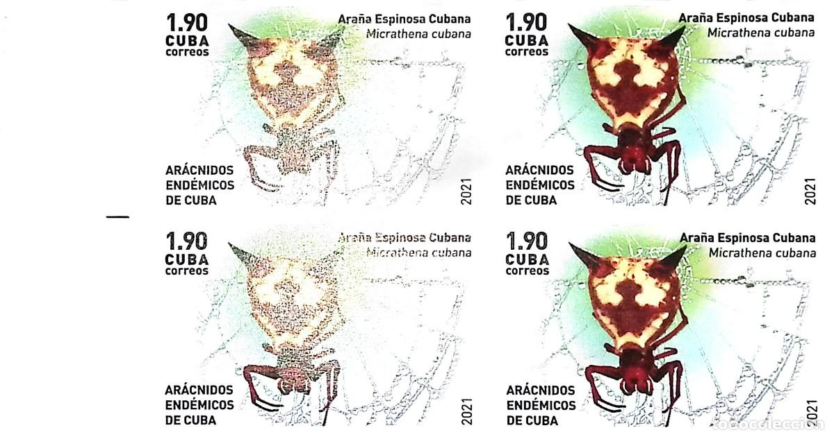 Sellos: TS) 2021 CUBA, DIE PROOF, IMPERFORATE, BLOCK OF 4,CUBAN SPINY SPIDER,MNH.