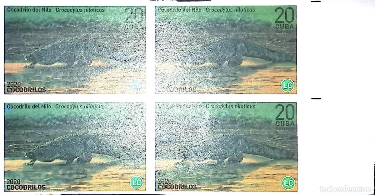 Sellos: TS) 2020 CUBA, DIE PROOF, IMPERFORATE, BLOCK OF 4,CROCODILES,MNH.