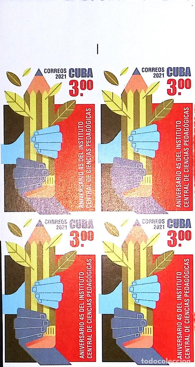 Sellos: TS) 2021 CUBA, DIE PROOF, IMPERFORATE, BLOCK OF 4,45TH ANNIVERSARY OF THE CENTRAL INSTITUTE OF PEDAG