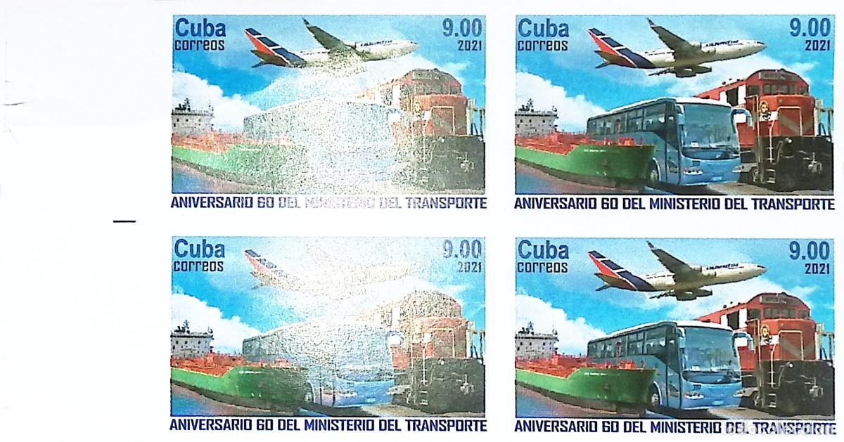 Sellos: TS) 2021 CUBA, DIE PROOF, IMPERFORATE, BLOCK OF 4,60TH ANNIVERSARY OF THE MINISTRY OF TRANSPORT,MNH.