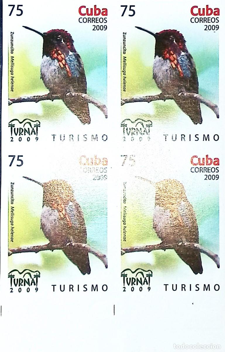 Sellos: TS) 2009 CUBA, DIE PROOF, IMPERFORATE, BLOCK OF 4,HUMMINGBIRD,MNG.