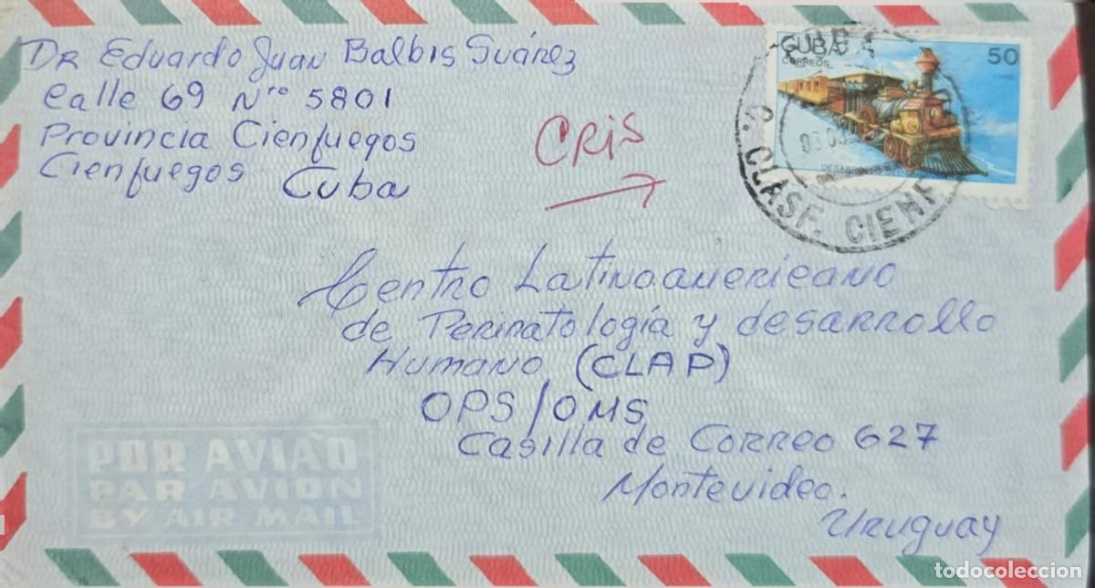 Sellos: MI) 1993, CUBA, COVER SENT VIA AIRMAIL FROM CIENFUEGOS TO MONTEVIDEO, WITH &rdquo;1ST CLASS CIENFUEGOS&rdquo; MA