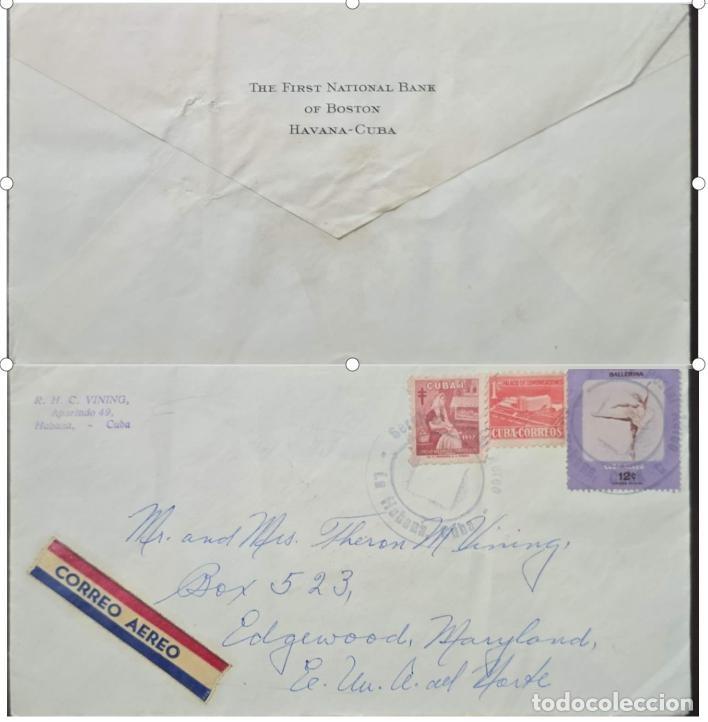 Sellos: MI) 1957, CUBA, HAVANA TO MARYLAND, AIRMAIL COVER FEATURING THREE STAMPS: THE FIRST, A SOFT RED &rdquo;STA