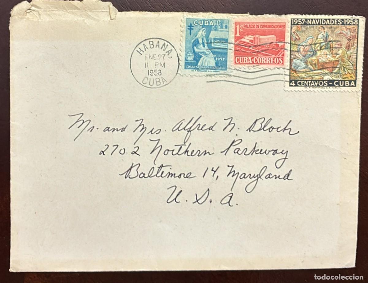 Sellos: TS) 1958 CUBA, CANCELLATION STAMP, COVER SENT FROM HAVANA TO MARYLAND,MULTIPLE STAMPS.