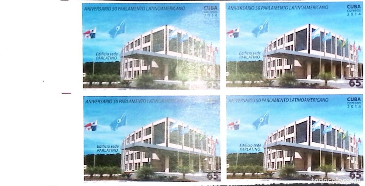 Sellos: TS) 2014 CUBA,DIE PROOF, IMPERFORATE, BLOCK OF 4, WITH THE 50TH ANNIVERSARY OF THE LATIN AMERICAN PA