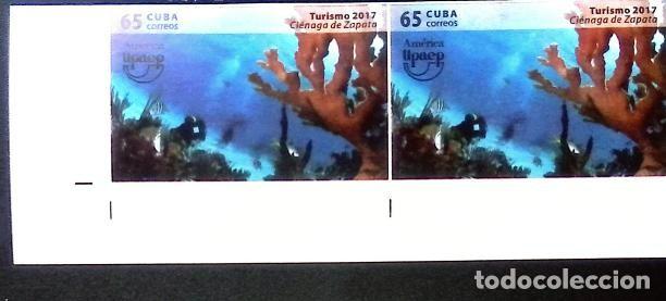 Sellos: TS) 2017 CUBA,DIE PROOF, IMPERFORATE, BLOCK OF 2,AMERICA UPAEP BROADCAST FEATURING THE CIENAGA DE ZA