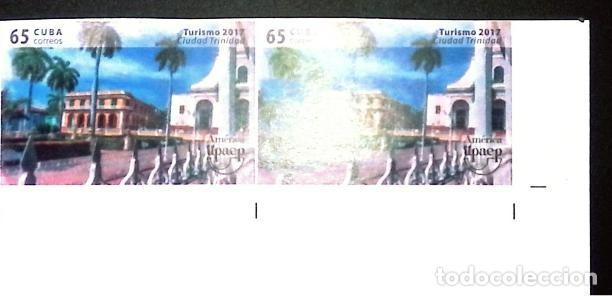 Sellos: TS) 2017 CUBA,DIE PROOF, IMPERFORATE, BLOCK OF 2,AMERICA UPAEP BROADCAST FEATURING THE TOURIST DESTI