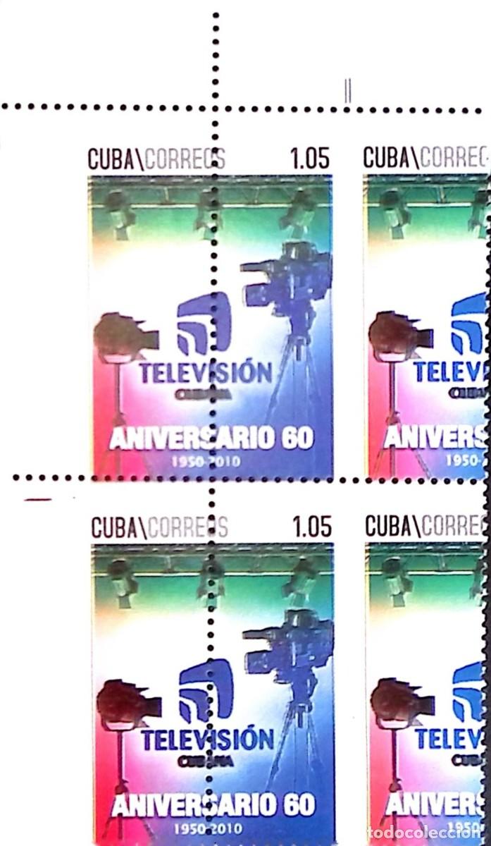 Sellos: TS) 2010 CUBA,DIE PROOF, PERFORATE, DISPLACED IMAGE, BLOCK OF 4,60TH ANNIVERSARY OF CUBAN TELEVISION