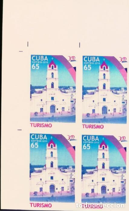 Sellos: TS) 2010 CUBA,DIE PROOF, IMPERFORATE, BLOCK OF 4,TOURISM CHURCH OF NUESTRA SE&Ntilde;ORA DE LA MERCED IN CA