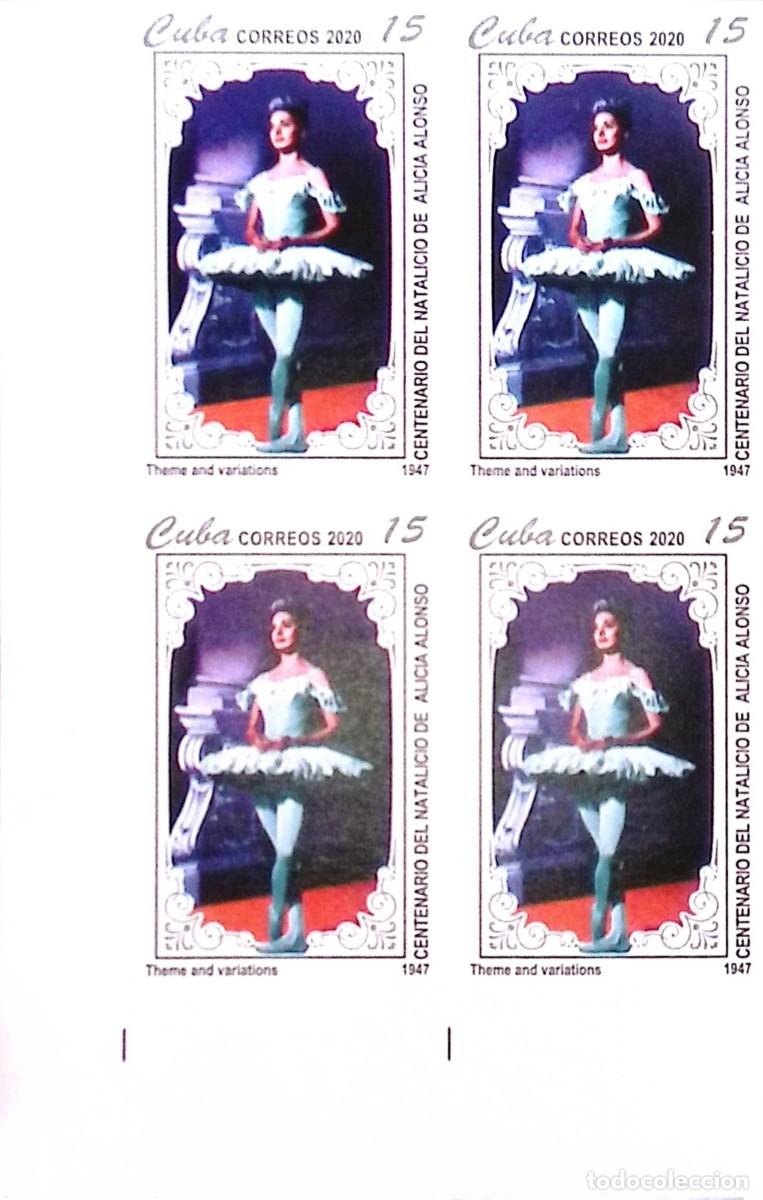 Sellos: TS) 2020 CUBA,DIE PROOF, IMPERFORATE, BLOCK OF 4,CENTENARY OF THE BIRTH OF BALLERINA ALICIA ALONSO,M