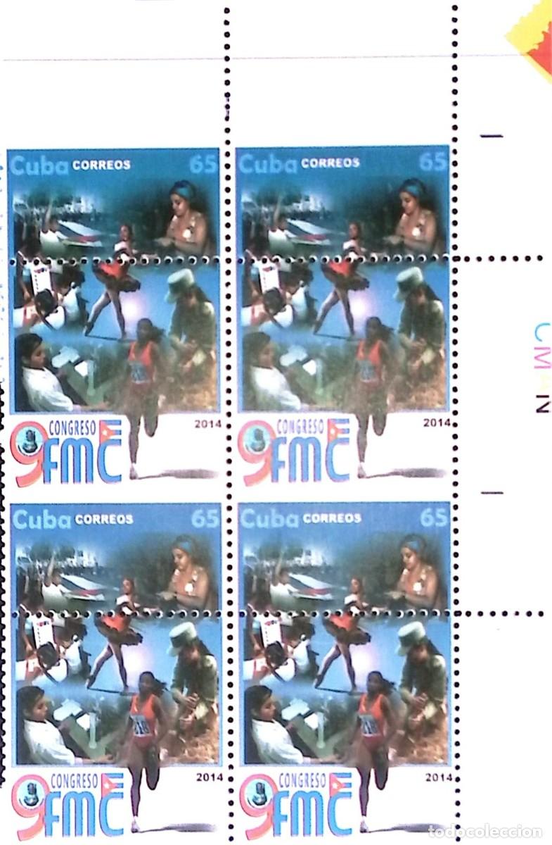 Sellos: TS) 2014 CUBA,DIE PROOF, PERFORATE, DISPLACED IMAGE, BLOCK OF 4,9TH CONGRESS OF THE FEDERATION OF CU