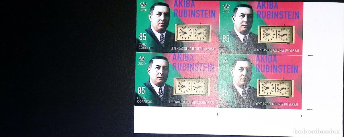Sellos: TS) 2020 CUBA,DIE PROOF, IMPERFORATE, BLOCK OF 4,CHESS LEGEND AKIBA RUBINSTEIN,MNH.