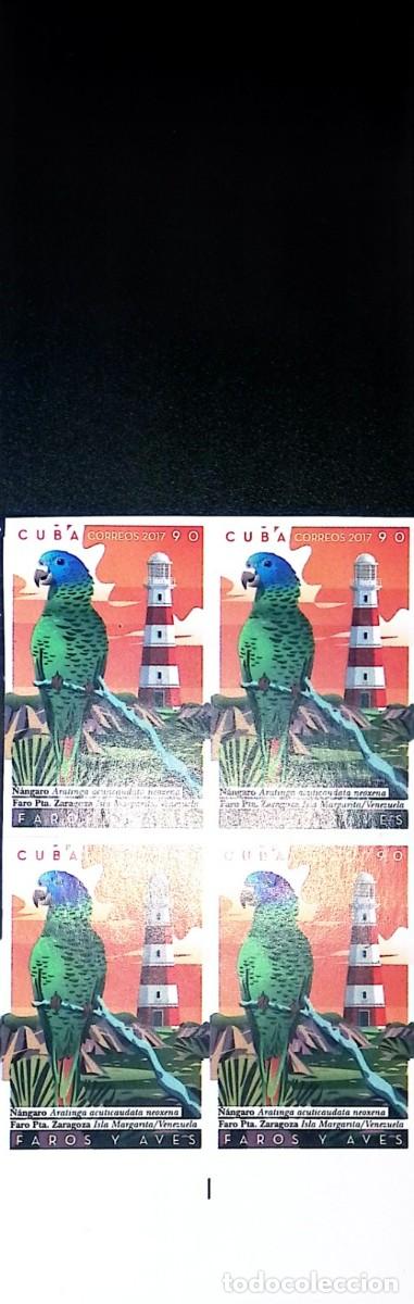 Sellos: TS) 2017 CUBA,DIE PROOF, IMPERFORATE, BLOCK OF 4, BIRDS AND LIGHTHOUSES,MNH.