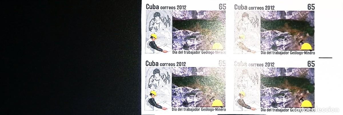 Sellos: TS) 2012 CUBA,DIE PROOF, IMPERFORATE, BLOCK OF 4, MINER DAY,MNH.