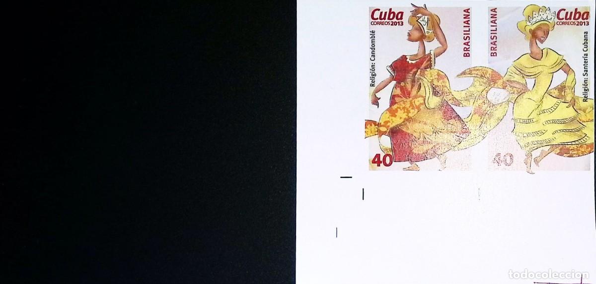 Sellos: TS) 2013 CUBA,DIE PROOF, IMPERFORATE, BLOCK OF 2, INTERNATIONAL PHILATELIC EXHIBITION BRASILIANA 201