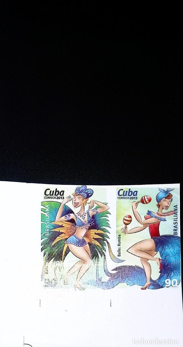 Sellos: TS) 2013 CUBA,DIE PROOF,SE-TENANT, IMPERFORATE, BLOCK OF 2, INTERNATIONAL PHILATELIC EXHIBITION BRAS