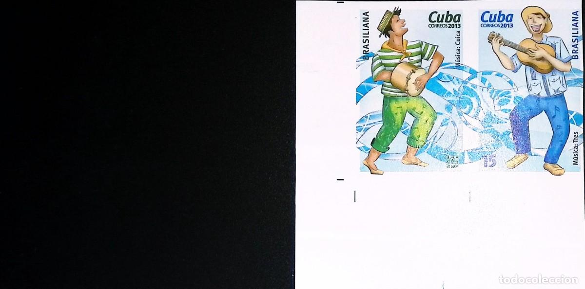 Sellos: TS) 2013 CUBA,DIE PROOF,SE-TENANT, IMPERFORATE, BLOCK OF 2, INTERNATIONAL PHILATELIC EXHIBITION BRAS