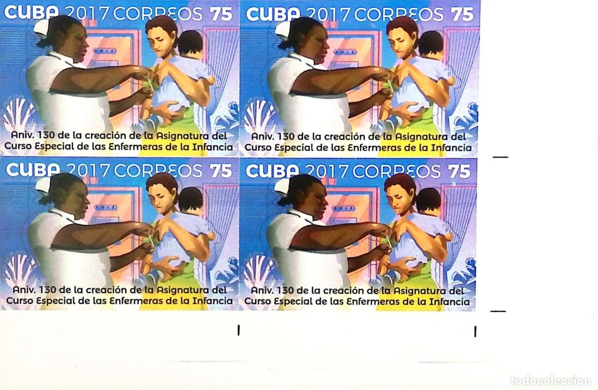 Sellos: TS) 2017 CUBA,DIE PROOF, IMPERFORATE, BLOCK OF 4, 130TH ANNIVERSARY OF THE SPECIAL COURSE FOR PEDIAT