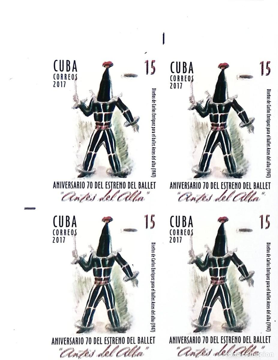 Sellos: TS) 2017 CUBA,DIE PROOF, IMPERFORATE, BLOCK OF 4, 70TH ANNIVERSARY OF THE BALLET BEFORE DAWN,MNH.
