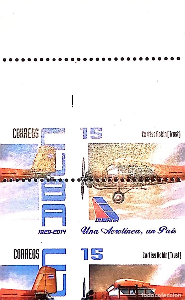 Sellos: TS) 2014 CUBA,DIE PROOF, PERFORATE, DISPLACED IMAGE, BLOCK OF 4, 85TH ANNIVERSARY OF CUBAN AVIATION