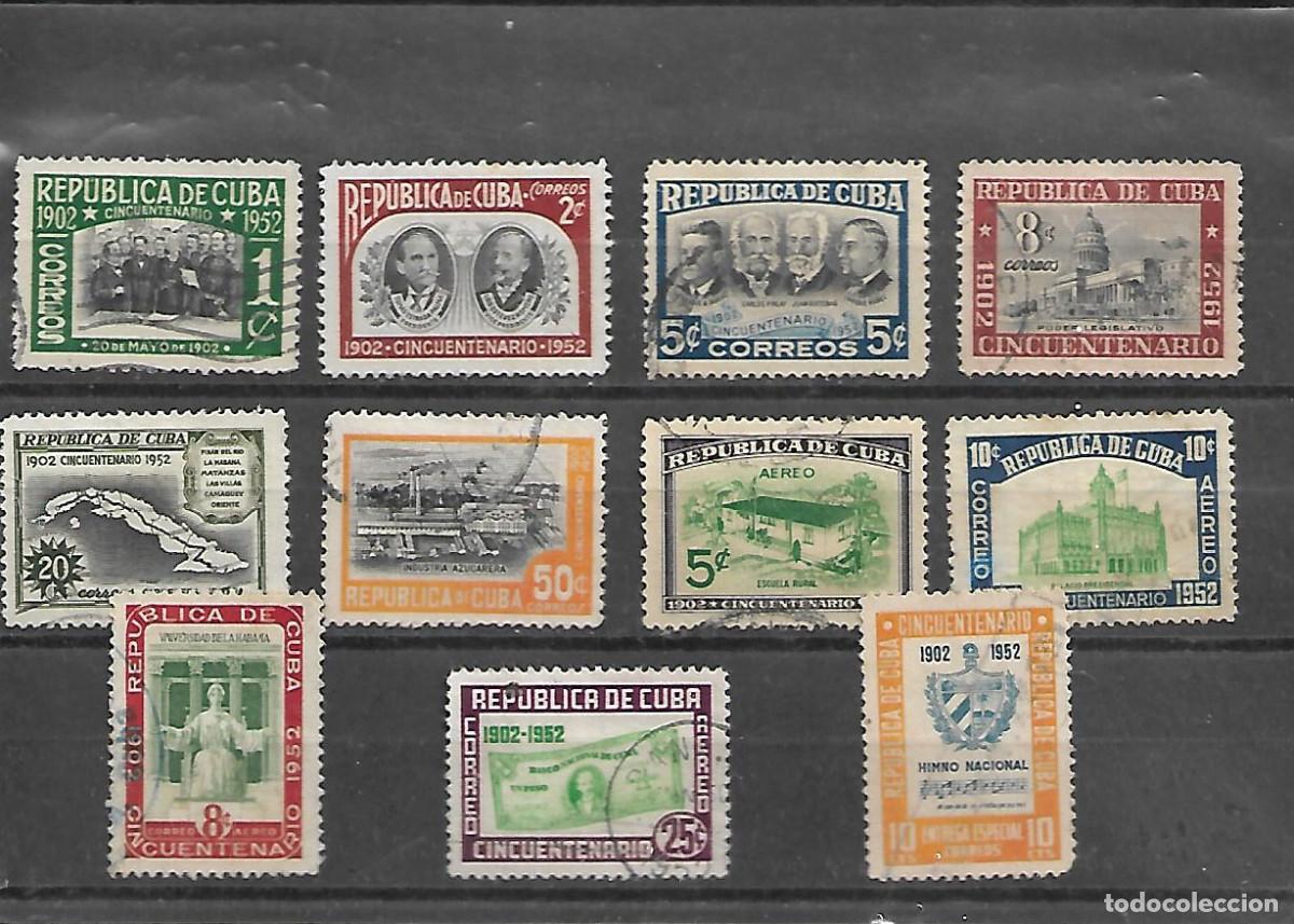 Sellos: CUBA BONITA SERIE COMPLETA MATASELLADA DE 1952 DE LA NUMERACION 487/97