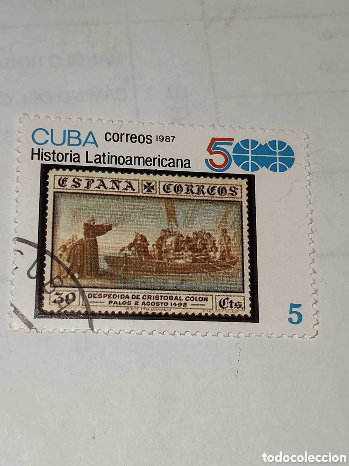 Sellos: Sello de Cuba despedida de Crist&oacute;bal Col&oacute;n en Palos 1987